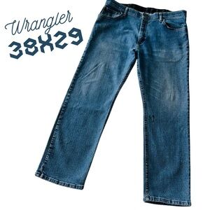 Men’s Wrangler Jeans 38x29 Relaxed Fit Straight Leg Blue Denim Cowboy Cut